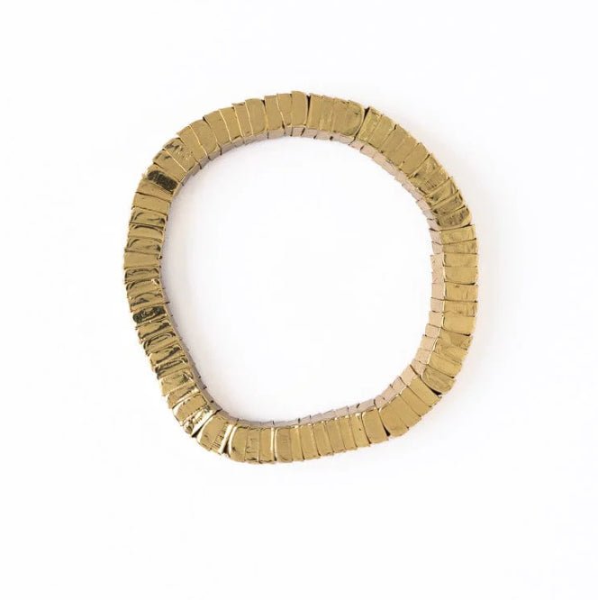 Ink + Alloy Lucille Square Bead Stretch Brass Bracelet - Fleur - De - Lis Boutique