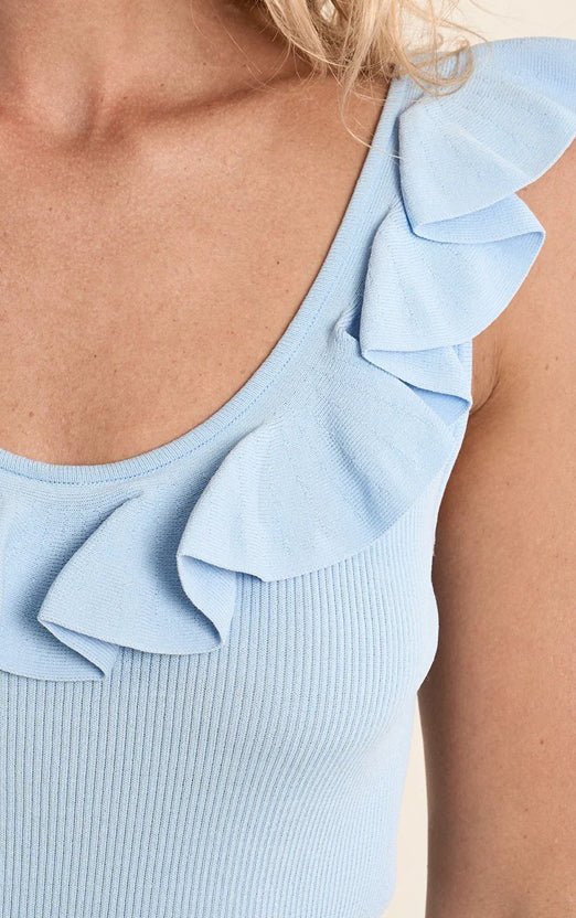 Molly Bracken Round Neck Tank Top with Ruffles Blue - Fleur - De - Lis Boutique