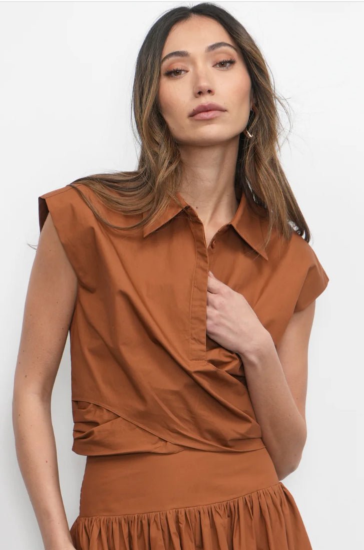 Greylin Eloise Wrap Front Extended Shoulder Poplin Top - Fleur - De - Lis Boutique