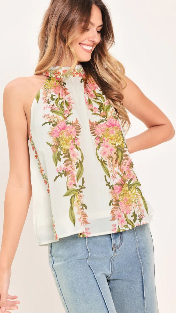 Floral Printed Woven Halter Top - Fleur-De-Lis Boutique