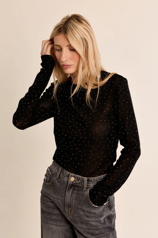 Molly Bracken Black Sheer Dot Top - Fleur-De-Lis Boutique