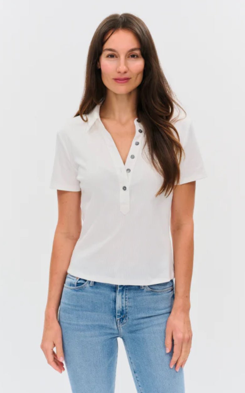 Six Fifty Simone Ribbed Polo White - Fleur - De - Lis Boutique