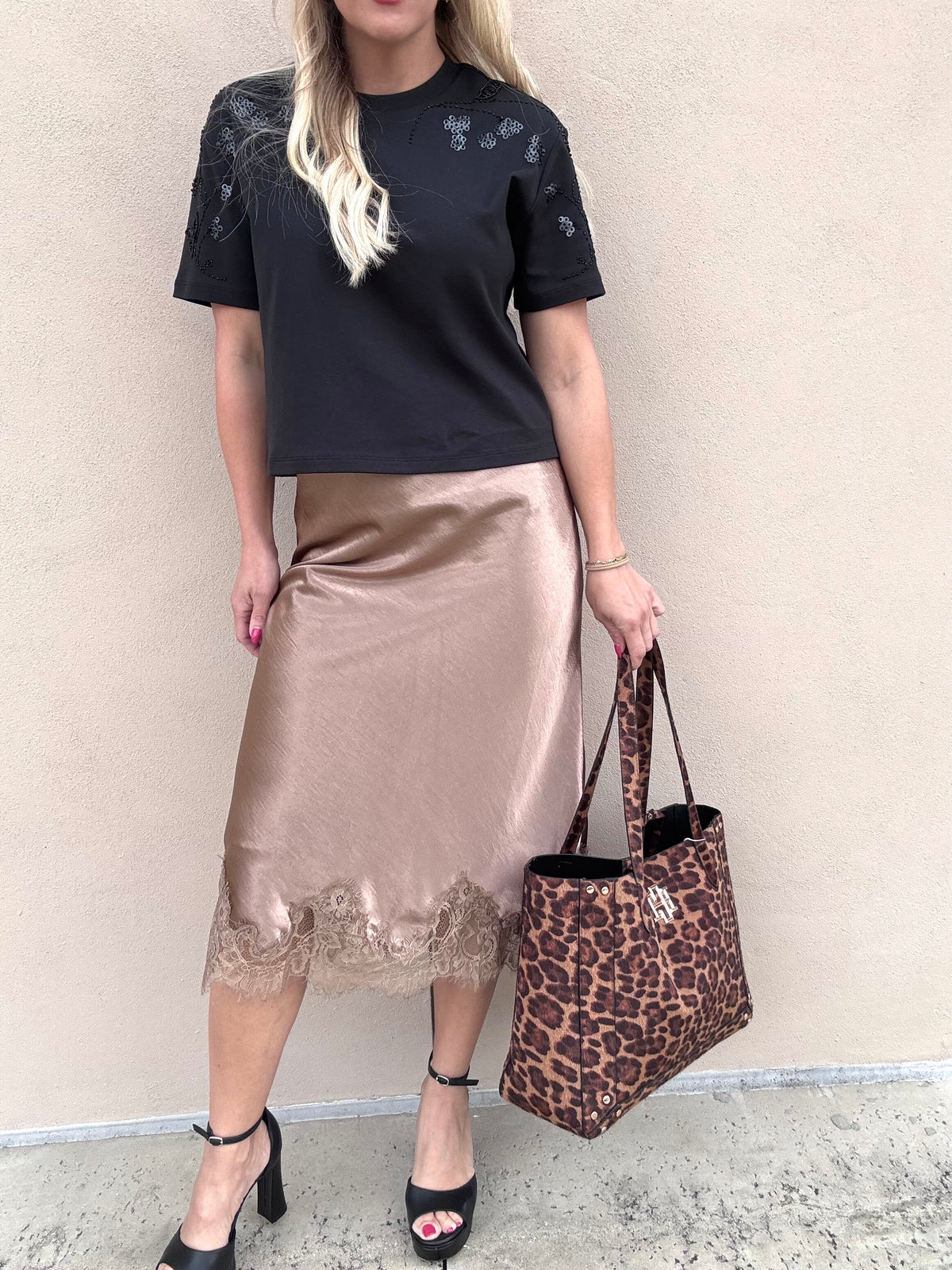 Merci Bronze Lace Edge Midi Skirt - Fleur-De-Lis Boutique