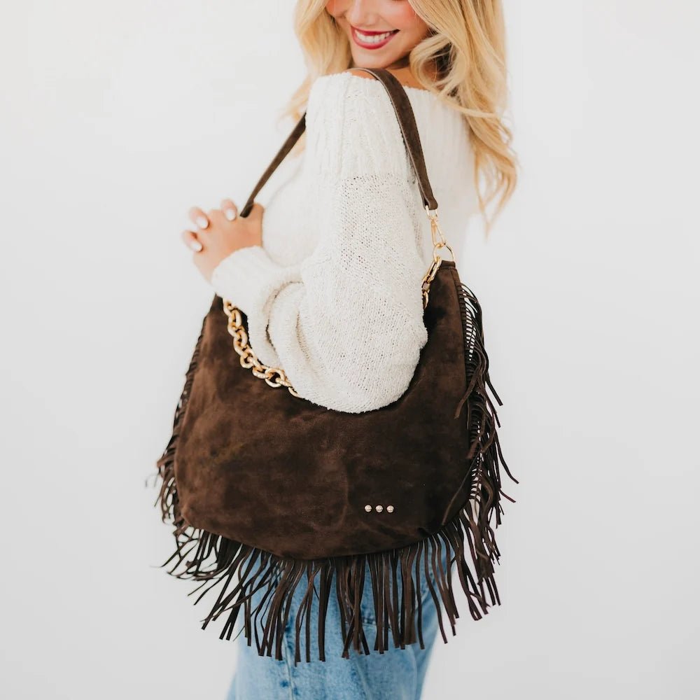 Pretty Simple Loretta Suede Fringe Slouchy Bag - Fleur-De-Lis Boutique
