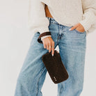 Pretty Simple Suede Emma Woven Clutch Wristlet Chocolate - Fleur-De-Lis Boutique