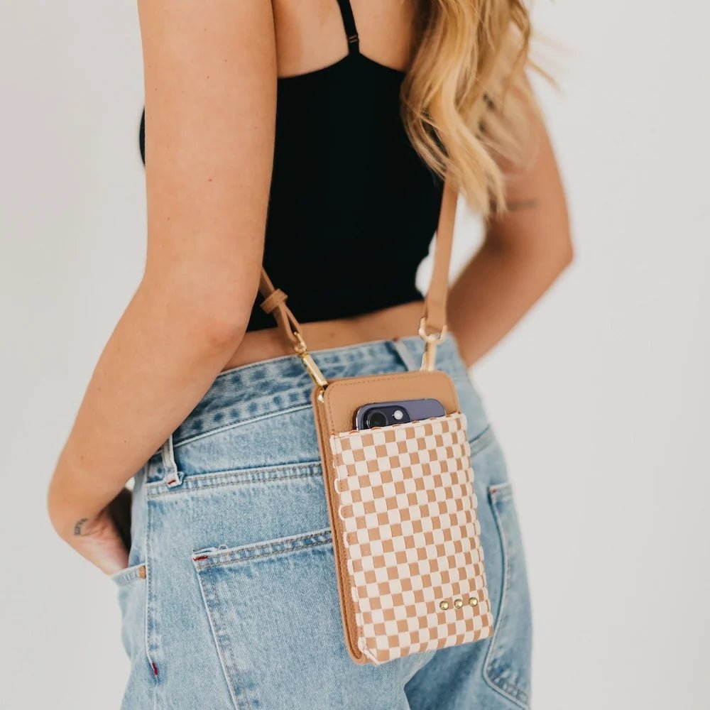 Pretty Simple Double Duty Phone Bag Checkered Tan - Fleur-De-Lis Boutique