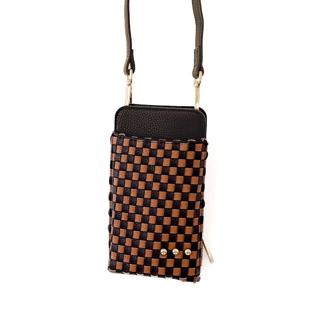 Pretty Simple Double Duty Phone Bag Checkered Coffee - Fleur-De-Lis Boutique